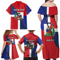 Hispaniola Personalized Family Matching Off Shoulder Maxi Dress and Hawaiian Shirt Dominican Republic Haiti Flag Together