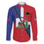 Hispaniola Personalized Family Matching Off Shoulder Maxi Dress and Hawaiian Shirt Dominican Republic Haiti Flag Together
