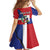 Hispaniola Personalized Family Matching Off Shoulder Short Dress and Hawaiian Shirt Dominican Republic Haiti Flag Together