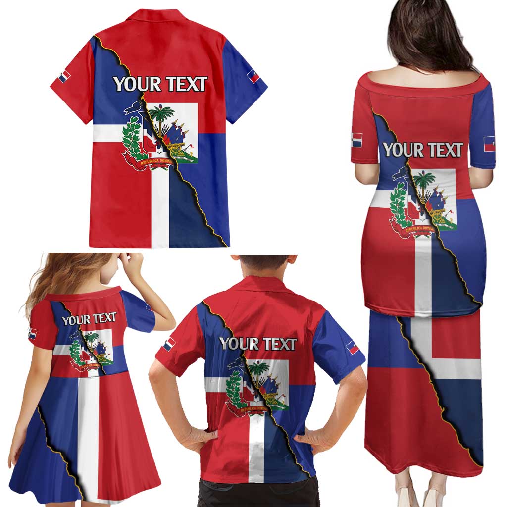 Hispaniola Personalized Family Matching Puletasi and Hawaiian Shirt Dominican Republic Haiti Flag Together