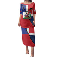 Hispaniola Personalized Family Matching Puletasi and Hawaiian Shirt Dominican Republic Haiti Flag Together