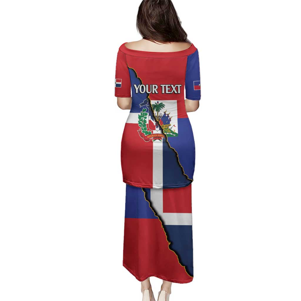 Hispaniola Personalized Family Matching Puletasi and Hawaiian Shirt Dominican Republic Haiti Flag Together