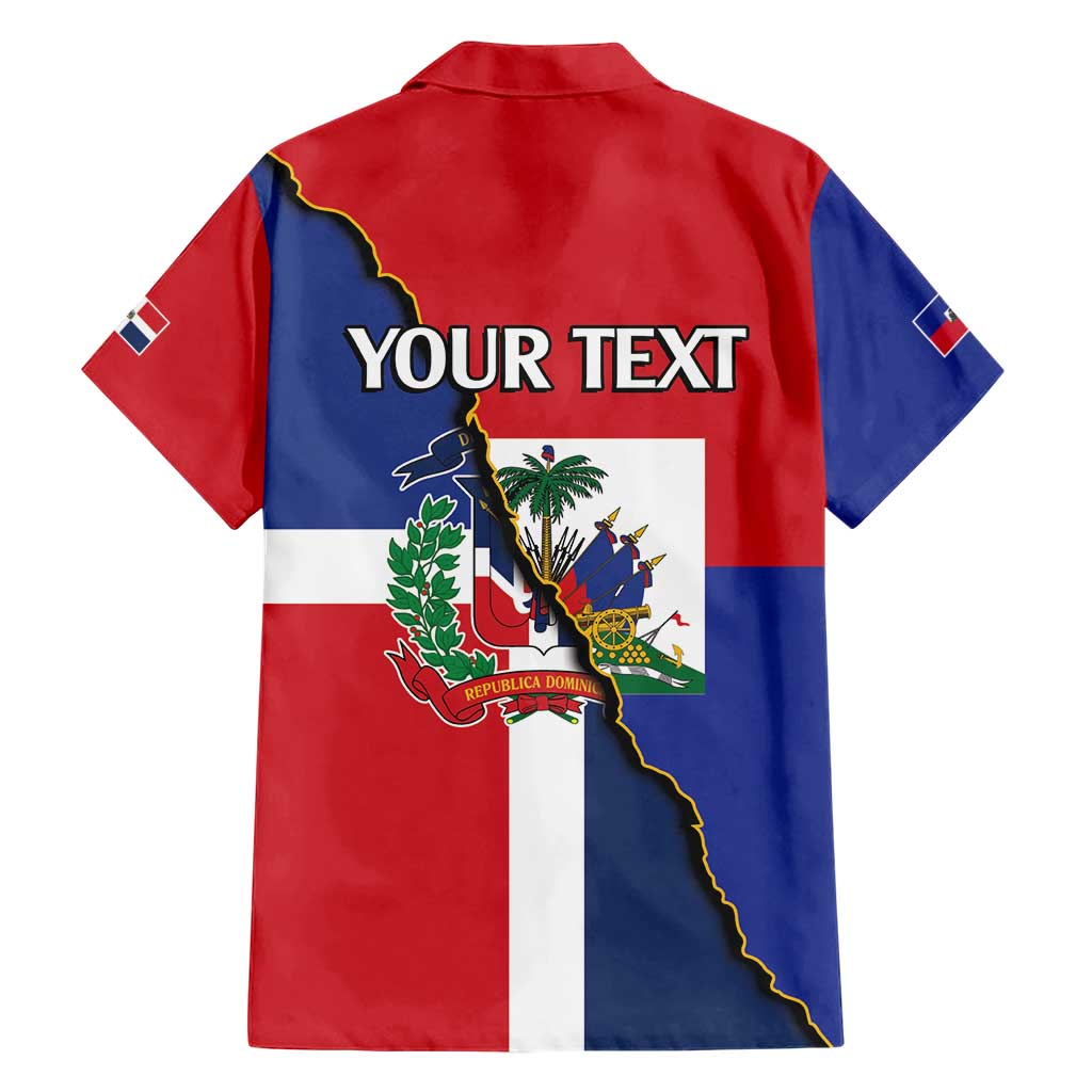 Hispaniola Personalized Family Matching Short Sleeve Bodycon Dress and Hawaiian Shirt Dominican Republic Haiti Flag Together