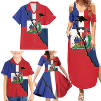 Hispaniola Personalized Family Matching Summer Maxi Dress and Hawaiian Shirt Dominican Republic Haiti Flag Together