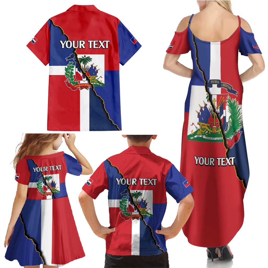 Hispaniola Personalized Family Matching Summer Maxi Dress and Hawaiian Shirt Dominican Republic Haiti Flag Together