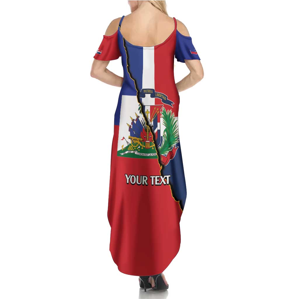 Hispaniola Personalized Family Matching Summer Maxi Dress and Hawaiian Shirt Dominican Republic Haiti Flag Together