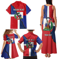 Hispaniola Personalized Family Matching Tank Maxi Dress and Hawaiian Shirt Dominican Republic Haiti Flag Together