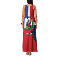 Hispaniola Personalized Family Matching Tank Maxi Dress and Hawaiian Shirt Dominican Republic Haiti Flag Together
