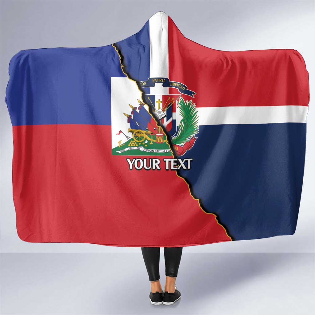 Hispaniola Personalized Hooded Blanket Dominican Republic Haiti Flag Together
