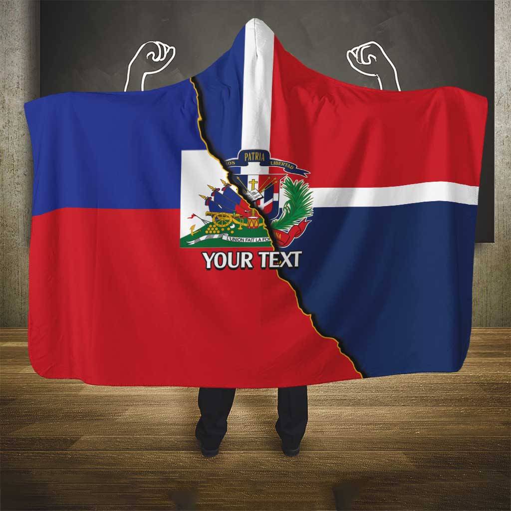 Hispaniola Personalized Hooded Blanket Dominican Republic Haiti Flag Together