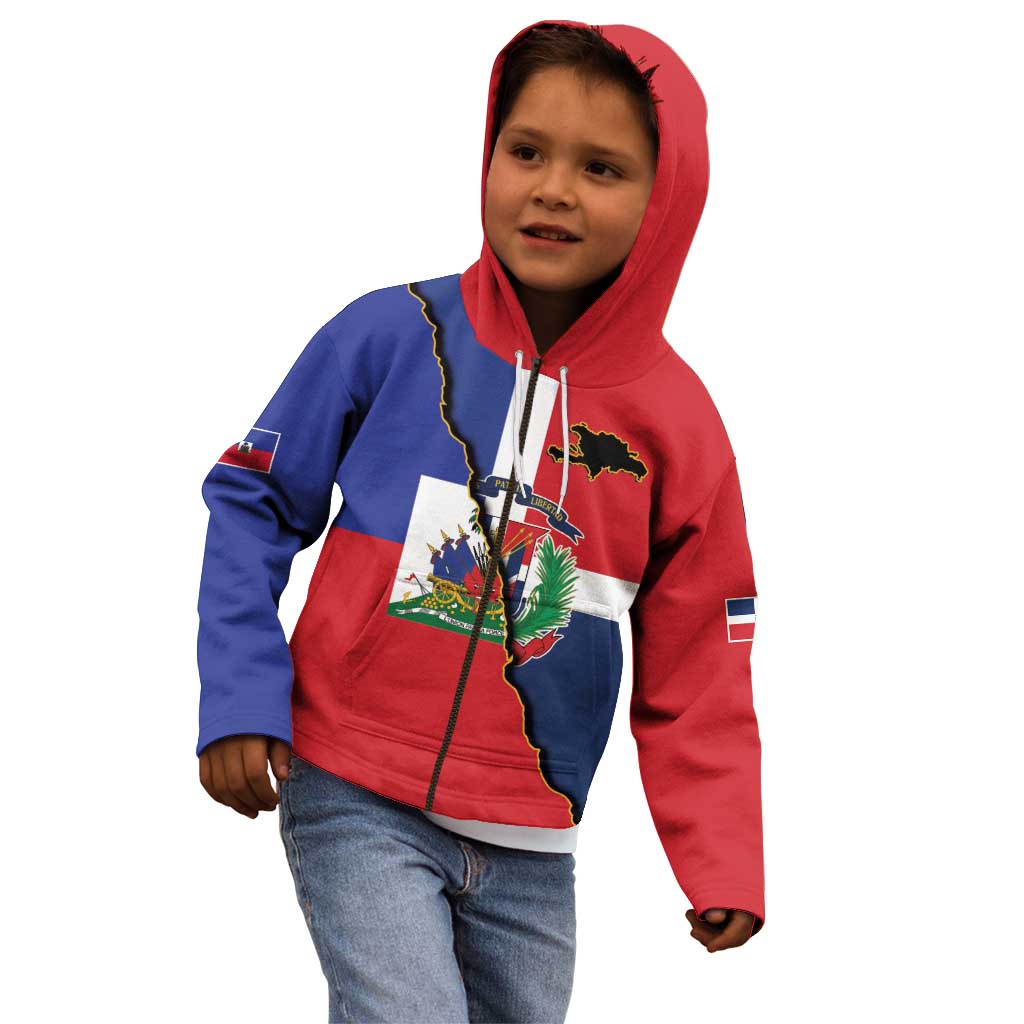 Hispaniola Personalized Kid Hoodie Dominican Republic Haiti Flag Together