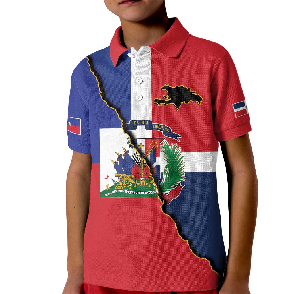 Hispaniola Personalized Kid Polo Shirt Dominican Republic Haiti Flag Together
