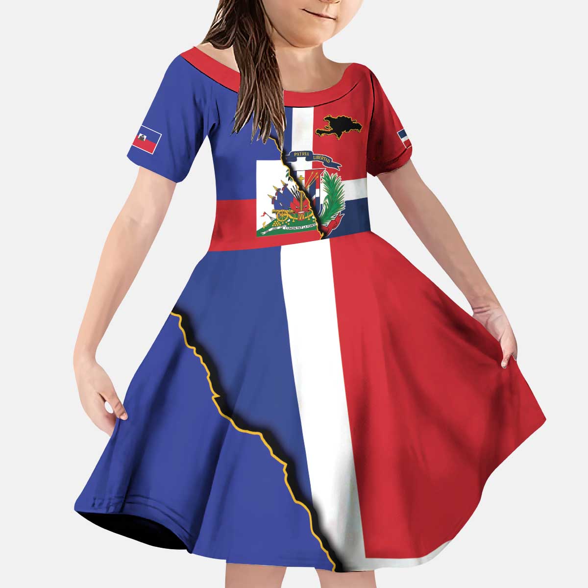 Hispaniola Personalized Kid Short Sleeve Dress Dominican Republic Haiti Flag Together
