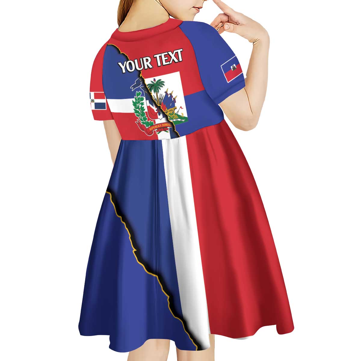 Hispaniola Personalized Kid Short Sleeve Dress Dominican Republic Haiti Flag Together