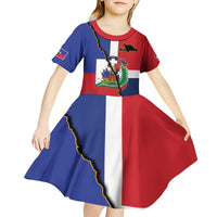 Hispaniola Personalized Kid Short Sleeve Dress Dominican Republic Haiti Flag Together