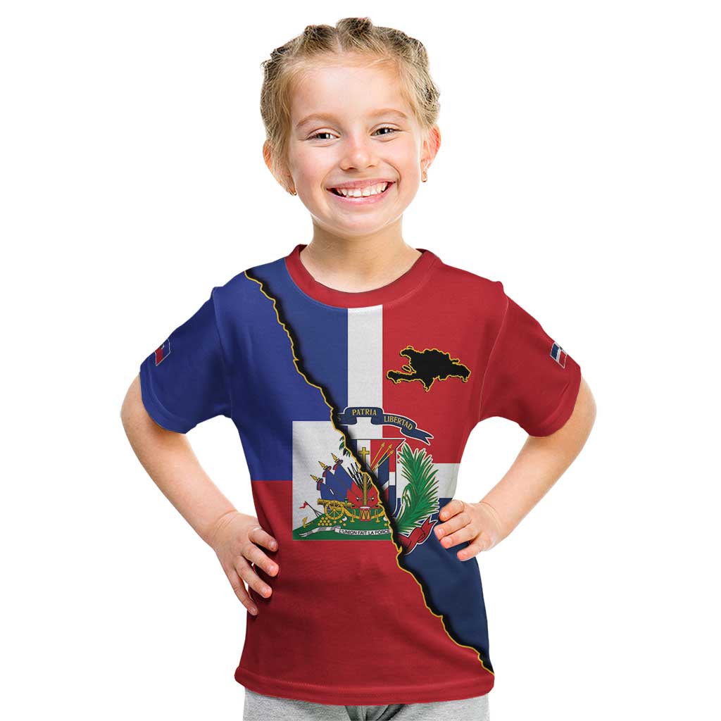 Hispaniola Personalized Kid T Shirt Dominican Republic Haiti Flag Together