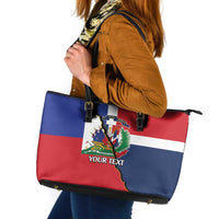 Hispaniola Personalized Leather Tote Bag Dominican Republic Haiti Flag Together