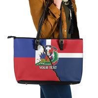 Hispaniola Personalized Leather Tote Bag Dominican Republic Haiti Flag Together