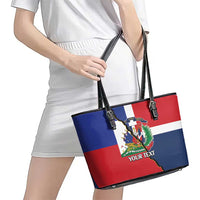 Hispaniola Personalized Leather Tote Bag Dominican Republic Haiti Flag Together