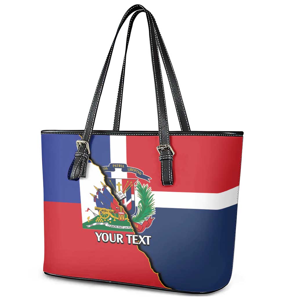 Hispaniola Personalized Leather Tote Bag Dominican Republic Haiti Flag Together