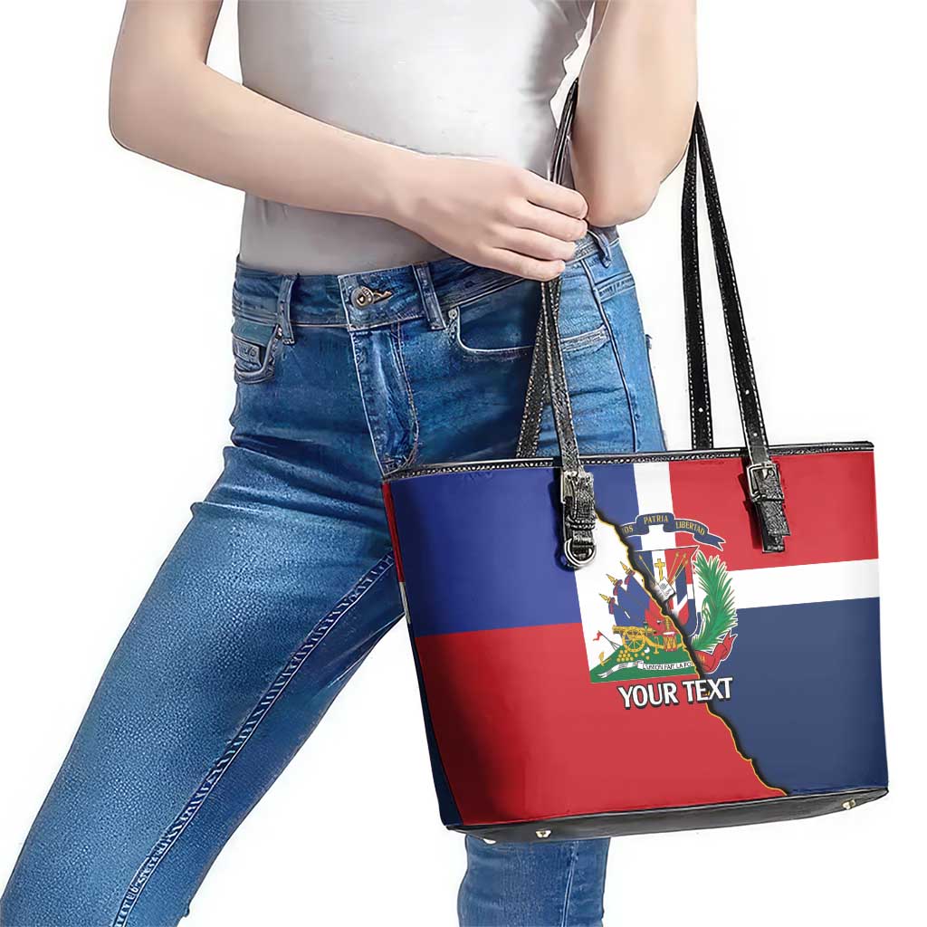 Hispaniola Personalized Leather Tote Bag Dominican Republic Haiti Flag Together