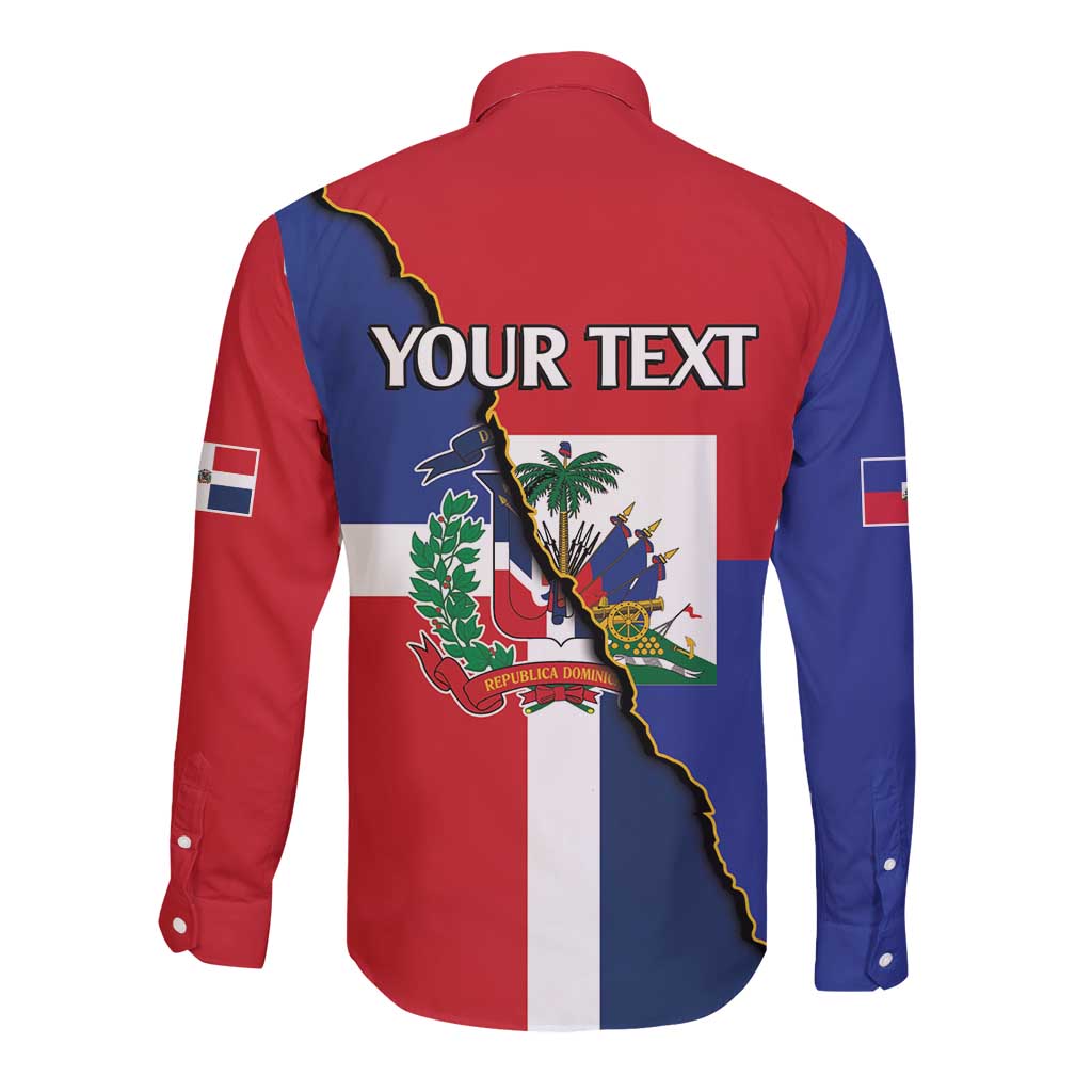Hispaniola Personalized Long Sleeve Button Shirt Dominican Republic Haiti Flag Together