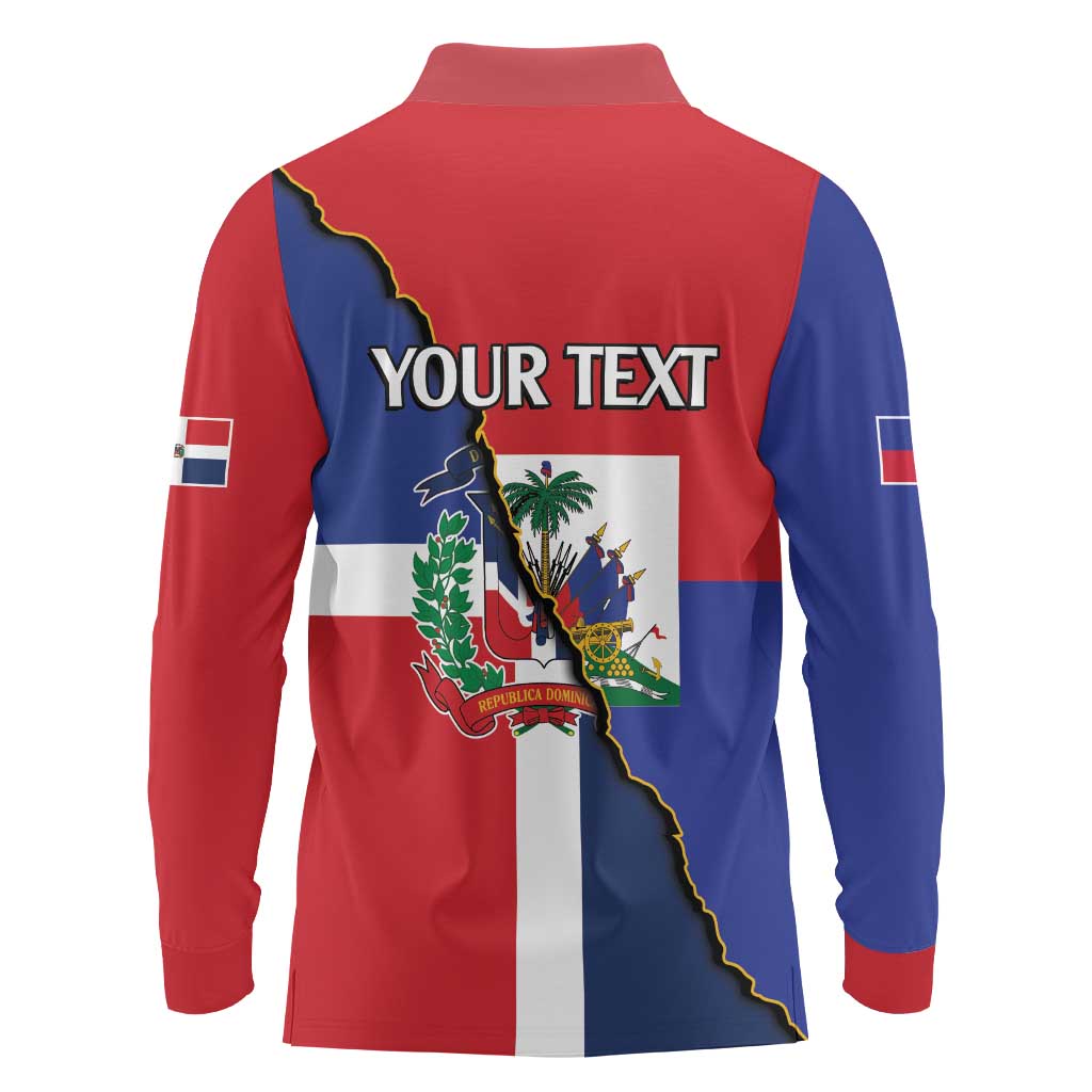 Hispaniola Personalized Long Sleeve Polo Shirt Dominican Republic Haiti Flag Together