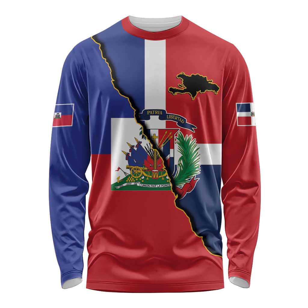 Hispaniola Personalized Long Sleeve Shirt Dominican Republic Haiti Flag Together