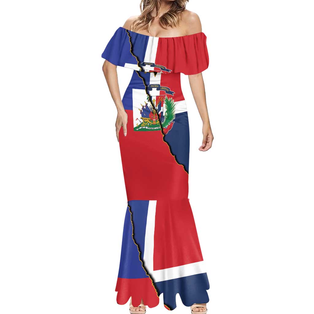 Hispaniola Personalized Mermaid Dress Dominican Republic Haiti Flag Together