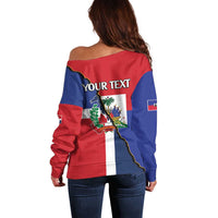 Hispaniola Personalized Off Shoulder Sweater Dominican Republic Haiti Flag Together