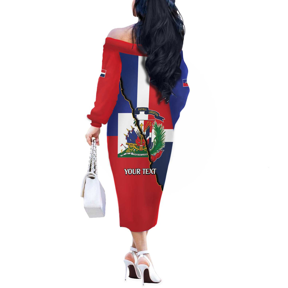 Hispaniola Personalized Off The Shoulder Long Sleeve Dress Dominican Republic Haiti Flag Together