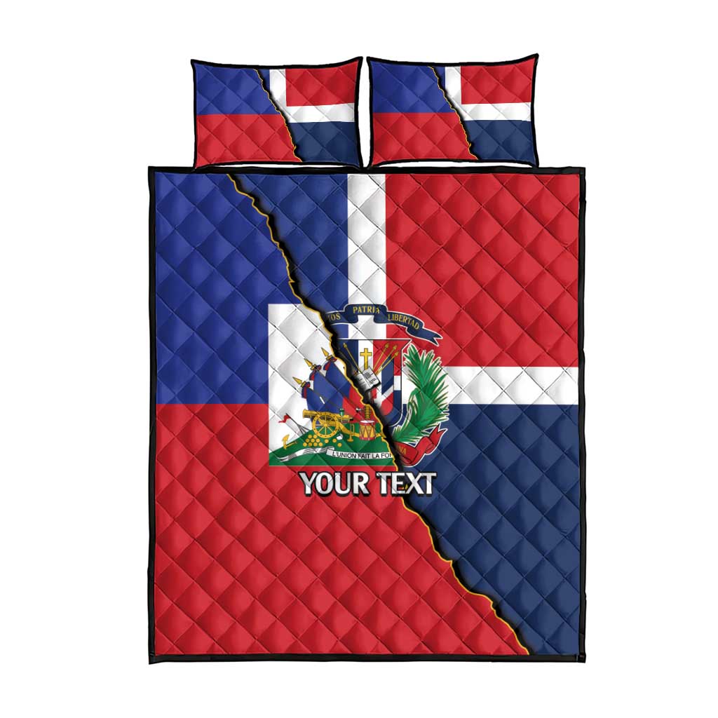 Hispaniola Personalized Quilt Bed Set Dominican Republic Haiti Flag Together