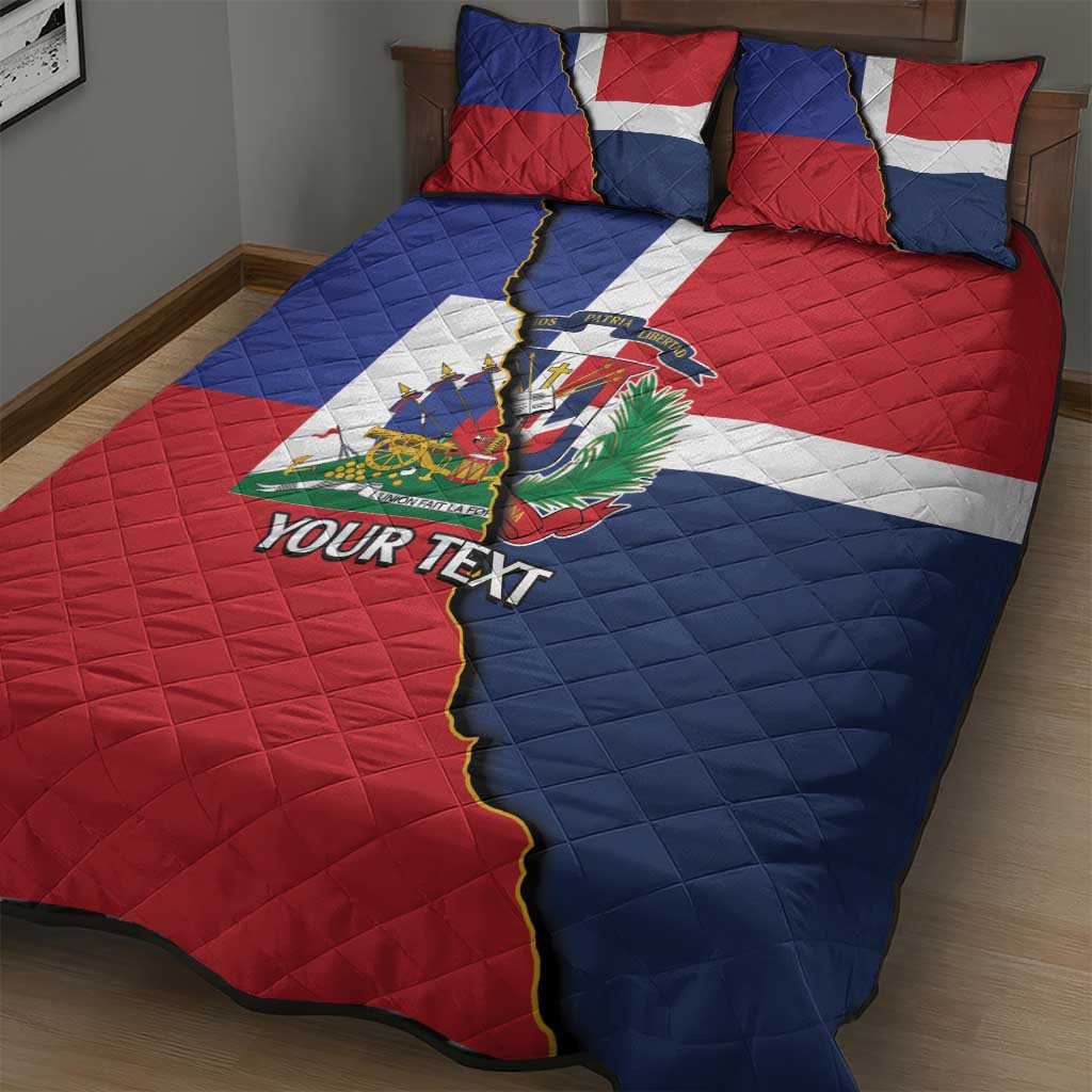 Hispaniola Personalized Quilt Bed Set Dominican Republic Haiti Flag Together