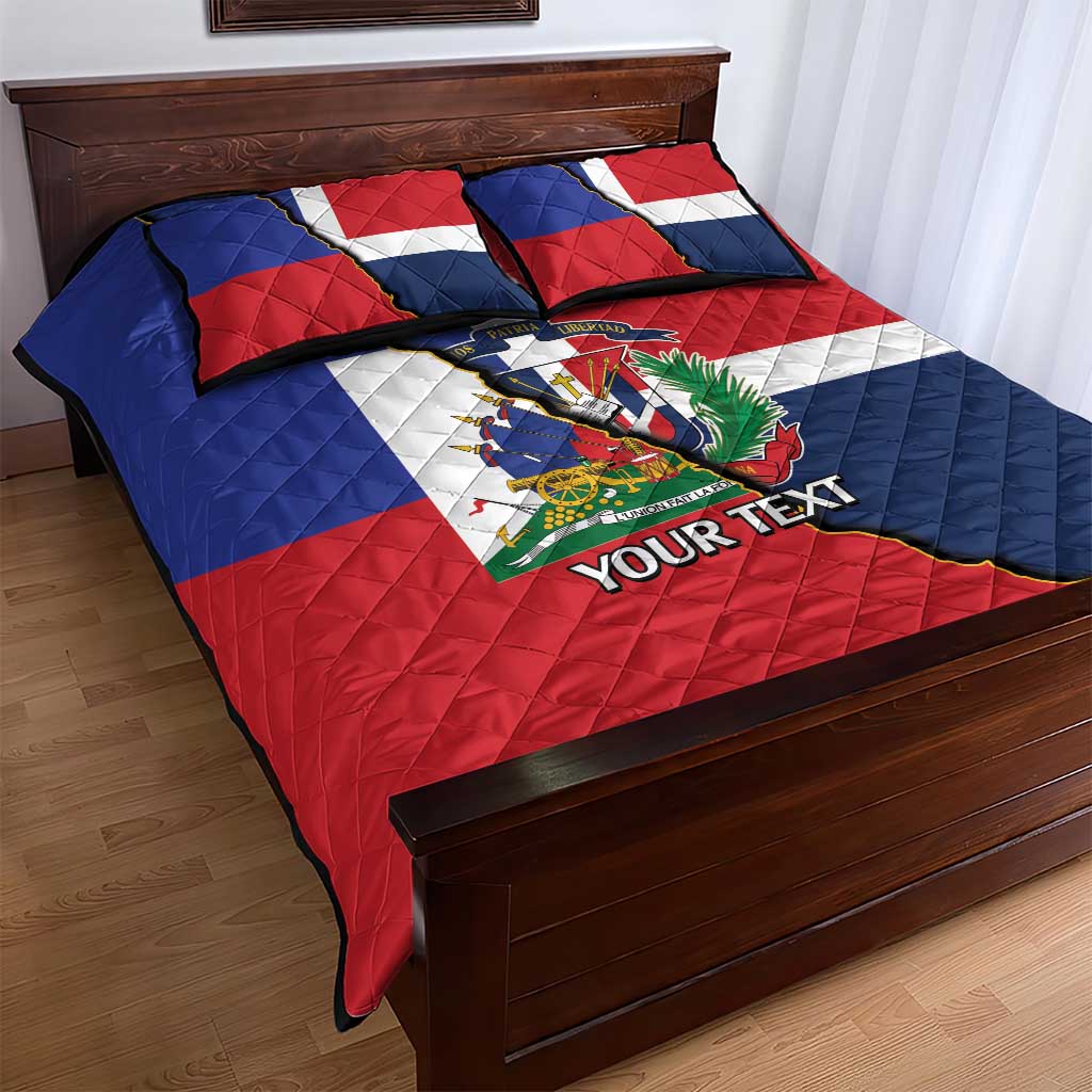 Hispaniola Personalized Quilt Bed Set Dominican Republic Haiti Flag Together