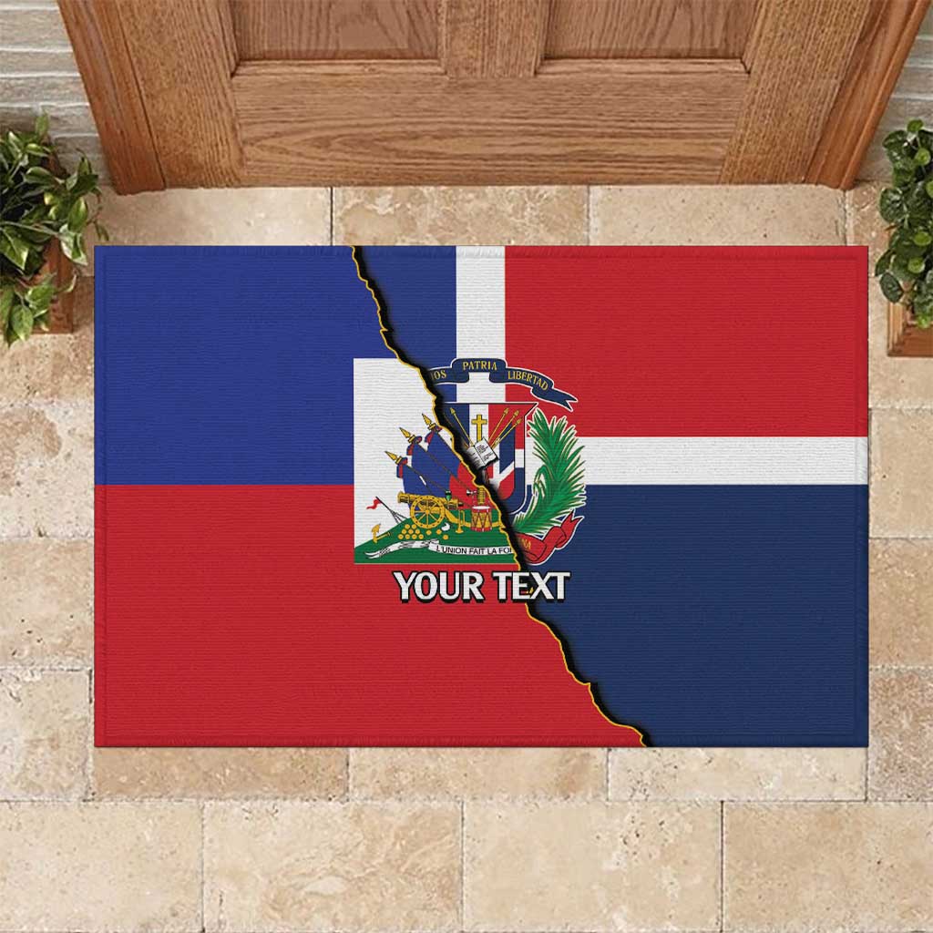 Hispaniola Personalized Rubber Doormat Dominican Republic Haiti Flag Together
