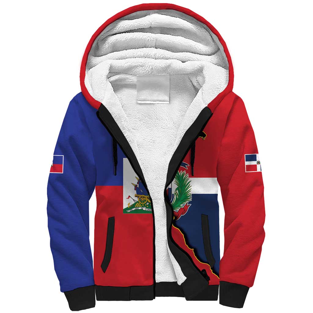Hispaniola Personalized Sherpa Hoodie Dominican Republic Haiti Flag Together