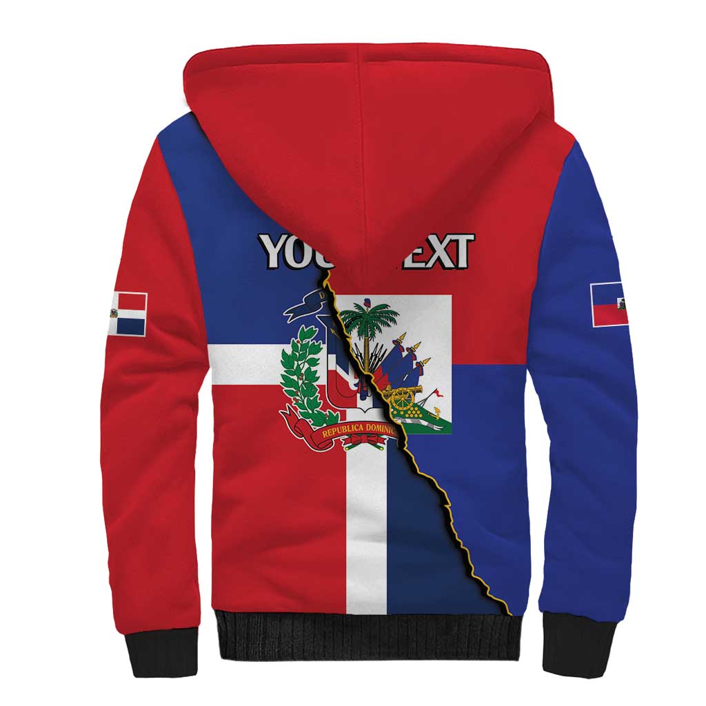 Hispaniola Personalized Sherpa Hoodie Dominican Republic Haiti Flag Together