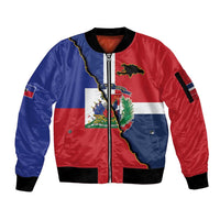 Hispaniola Personalized Sleeve Zip Bomber Jacket Dominican Republic Haiti Flag Together