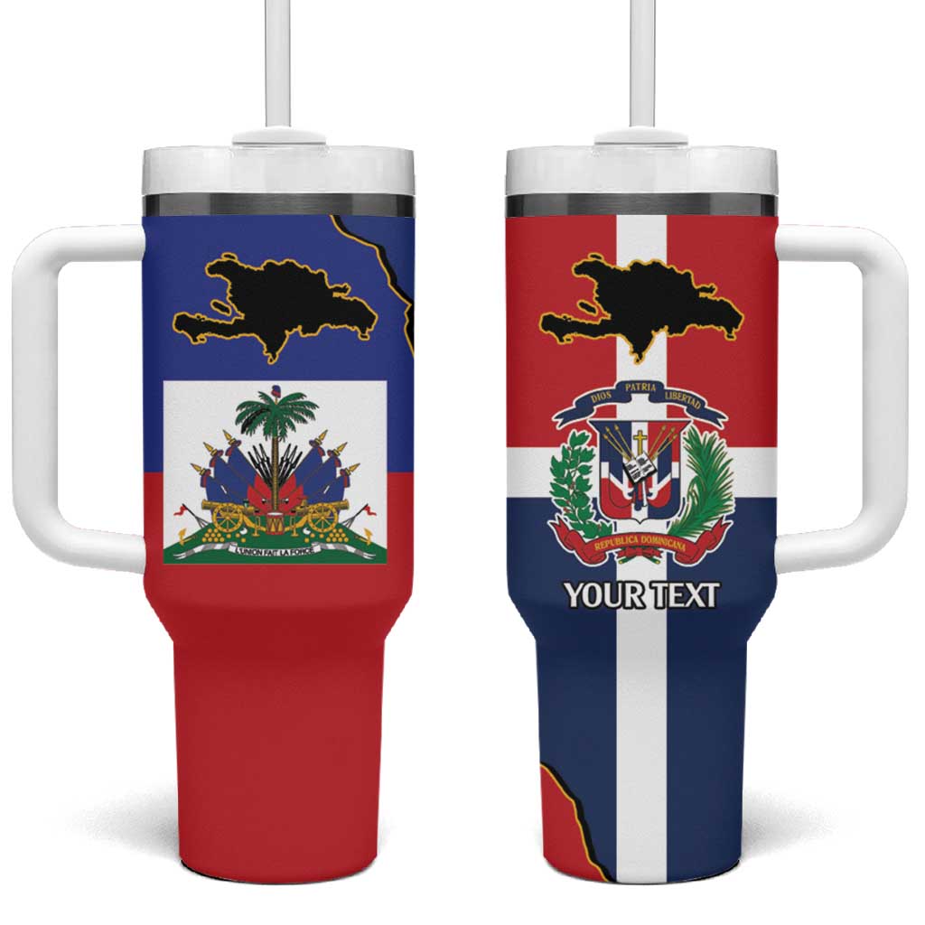 Hispaniola Personalized Tumbler With Handle Dominican Republic Haiti Flag Together