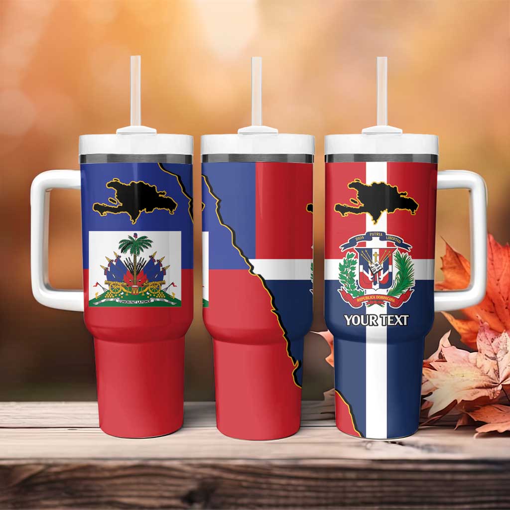 Hispaniola Personalized Tumbler With Handle Dominican Republic Haiti Flag Together