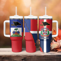 Hispaniola Personalized Tumbler With Handle Dominican Republic Haiti Flag Together