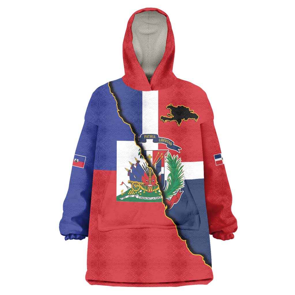 Hispaniola Personalized Wearable Blanket Hoodie Dominican Republic Haiti Flag Together