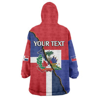 Hispaniola Personalized Wearable Blanket Hoodie Dominican Republic Haiti Flag Together