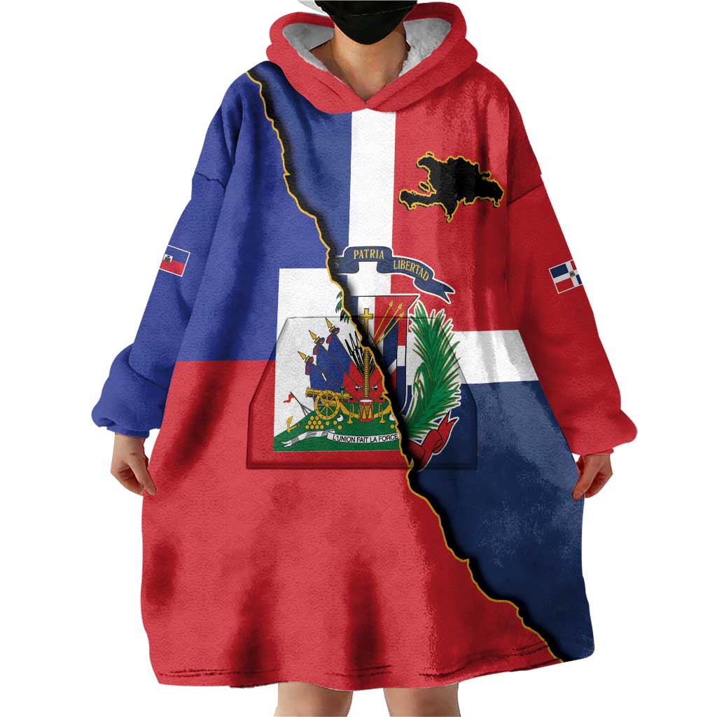 Hispaniola Personalized Wearable Blanket Hoodie Dominican Republic Haiti Flag Together