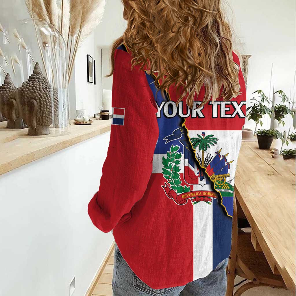 Hispaniola Personalized Women Casual Shirt Dominican Republic Haiti Flag Together