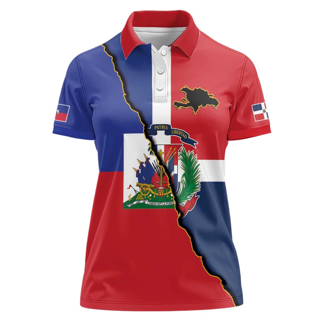 Hispaniola Personalized Women Polo Shirt Dominican Republic Haiti Flag Together