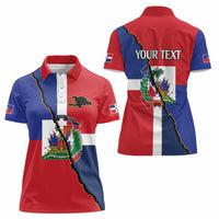Hispaniola Personalized Women Polo Shirt Dominican Republic Haiti Flag Together