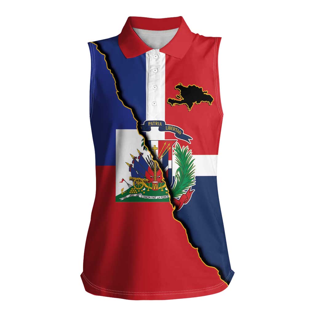 Hispaniola Personalized Women Sleeveless Polo Shirt Dominican Republic Haiti Flag Together