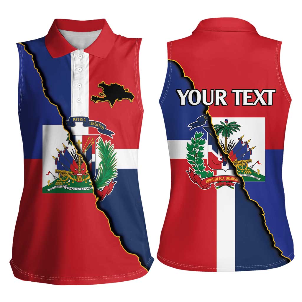 Hispaniola Personalized Women Sleeveless Polo Shirt Dominican Republic Haiti Flag Together