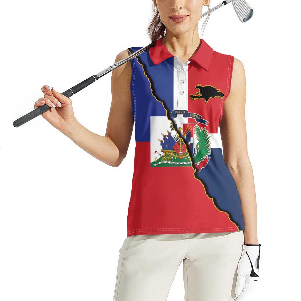 Hispaniola Personalized Women Sleeveless Polo Shirt Dominican Republic Haiti Flag Together